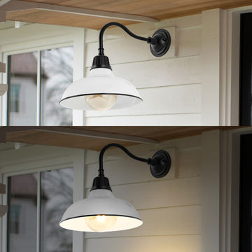 Aurora 12.25" Farmhouse Industrial Indoor/Outdoor Iron LED Gooseneck Arm Outdoor Sconce - JONATHAN Y